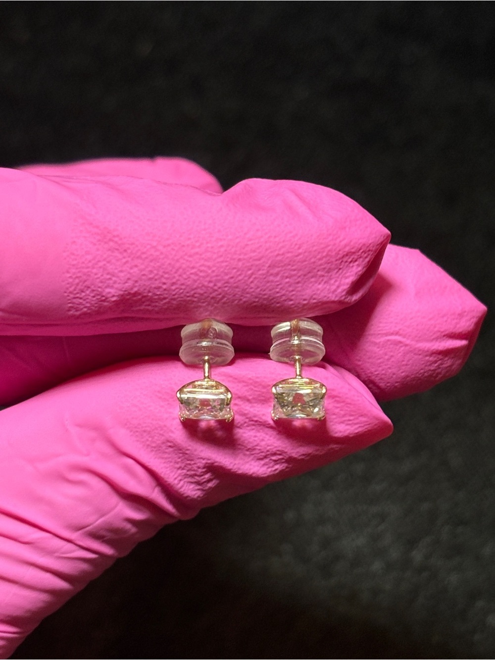 10k Real Gold 1.2ct. VVS1 Moissanite Princess-Cut Stud Earrings - Picture 8 of 17